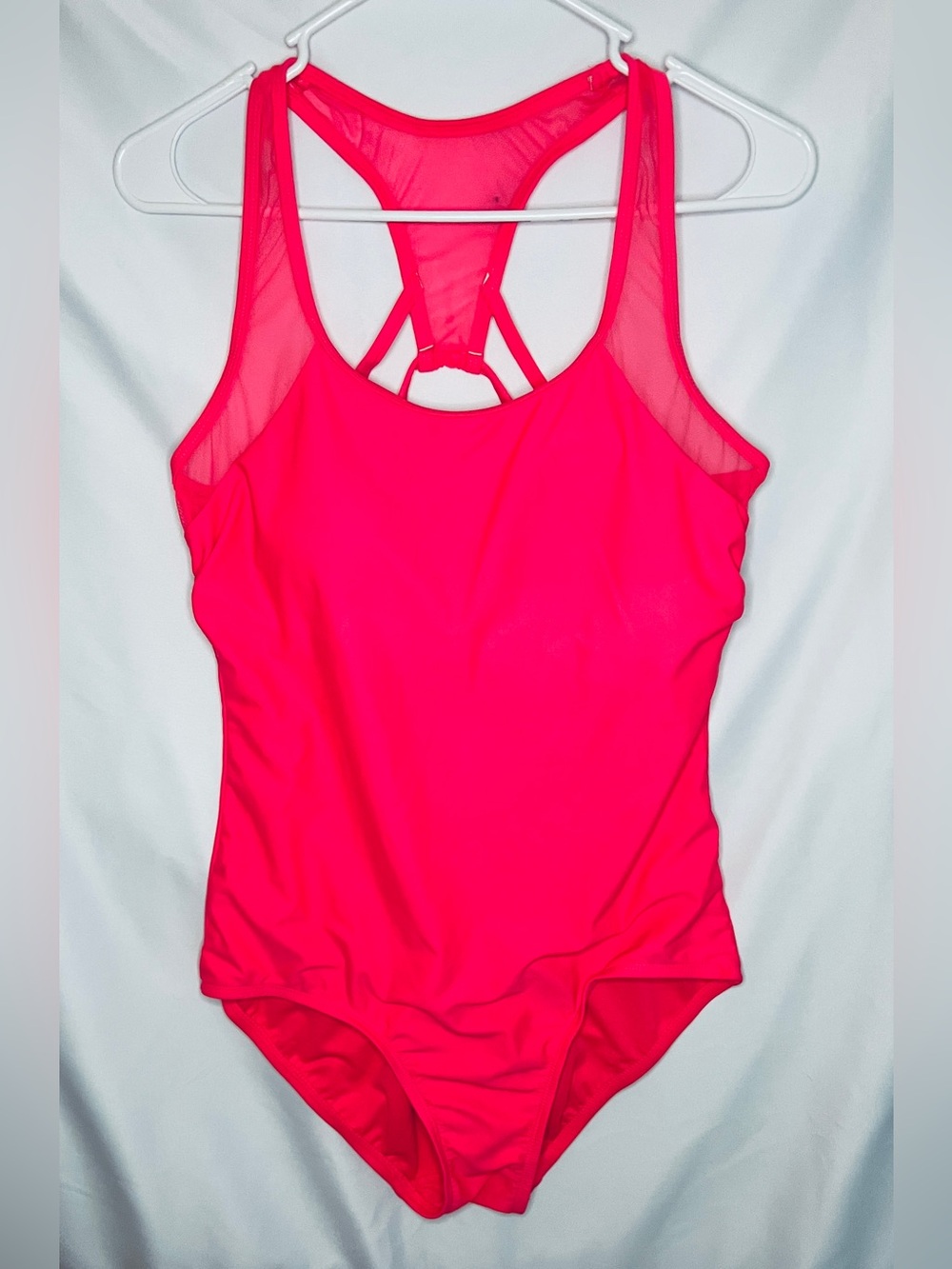 Catalina One Piece Swimsuit Hot Pink Mesh Strappy Back Size L (12-14)